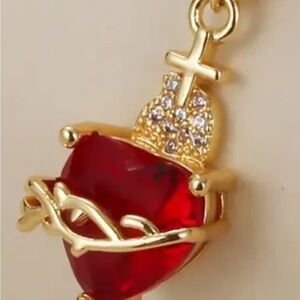 Have it away Religious cross & Gold and Red Heart Pendant Necklace